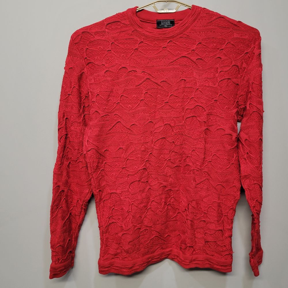 Sean John Red Crewneck Textured Sweater